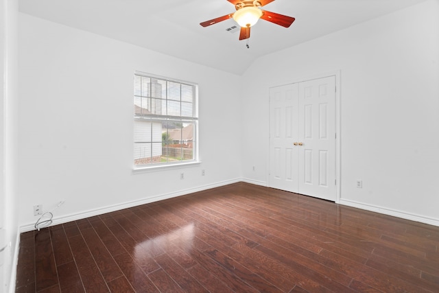 12809 Conifer Ln, Fort Worth, TX 76040 - unfurnished bedroom featuring wood finished floors, vaulted ceiling, baseboards, and ceiling fan