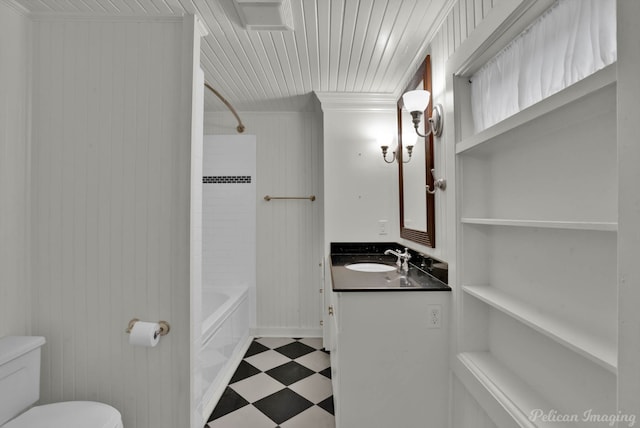 350 Albany Ave, Shreveport, LA 71105 - bathroom with toilet, vanity, tile patterned floors, bathing tub / shower combination, and crown molding