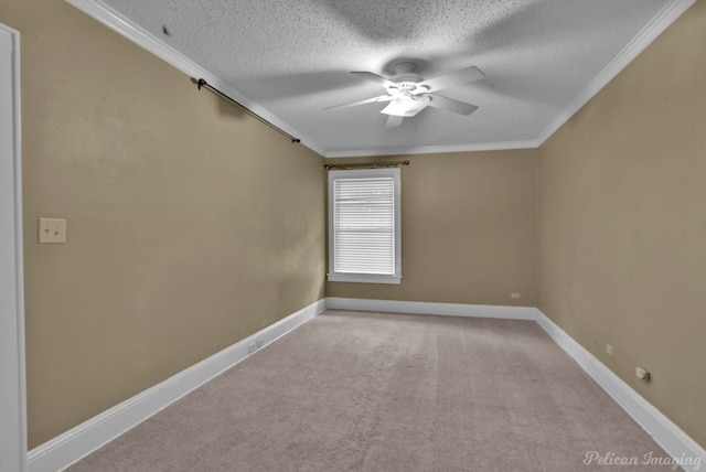350 Albany Ave, Shreveport, LA 71105 - unfurnished room with a ceiling fan, a textured ceiling, light colored carpet, ornamental molding, and baseboards