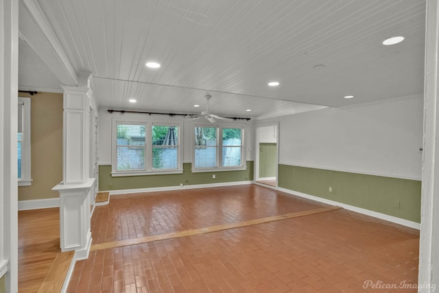 350 Albany Ave, Shreveport, LA 71105 - spare room with ornate columns, recessed lighting, wood ceiling, a ceiling fan, and baseboards