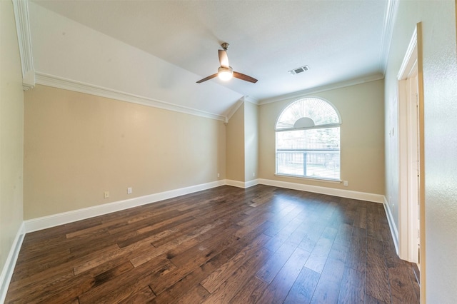 2231 Templeton Dr, Arlington, TX 76006 - additional living space featuring ceiling fan, dark wood-style floors, vaulted ceiling, and baseboards