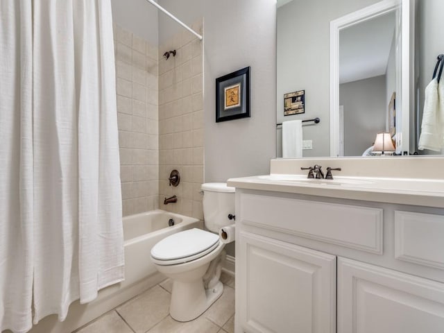 11483 Mirage Ln, Frisco, TX 75033 - bathroom featuring shower / tub combo with curtain, vanity, toilet, and tile patterned floors