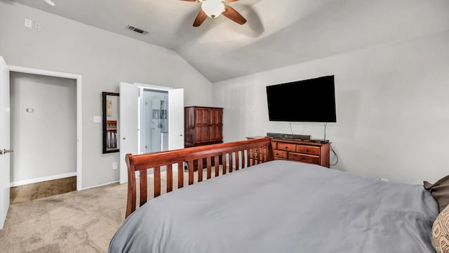 229 Willow Creek Dr, Weatherford, TX 76085 - carpeted bedroom featuring vaulted ceiling, ceiling fan, and baseboards