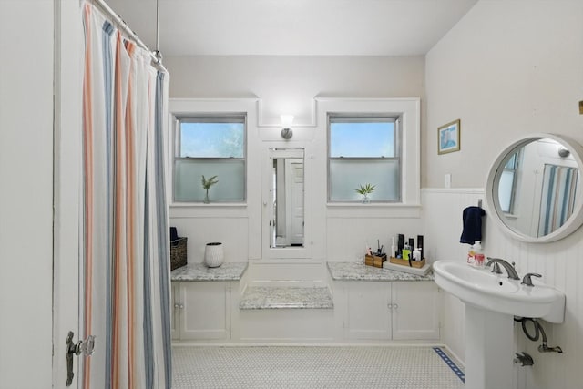 1425 W Gambrell St, Fort Worth, TX 76115 - bathroom featuring healthy amount of natural light and wainscoting