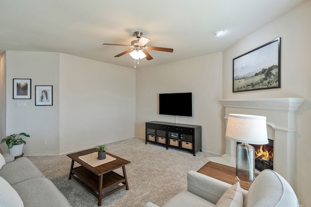 5420 Chinkapin Ln, Fort Worth, TX 76244 - living room featuring a ceiling fan, carpet flooring, and baseboards
