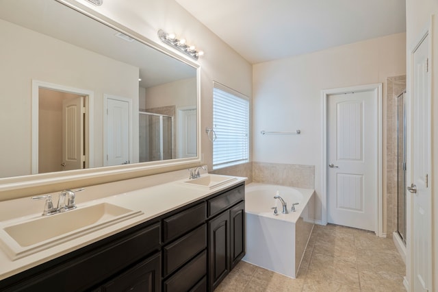 5420 Chinkapin Ln, Fort Worth, TX 76244 - bathroom featuring a stall shower, a garden tub, and double vanity