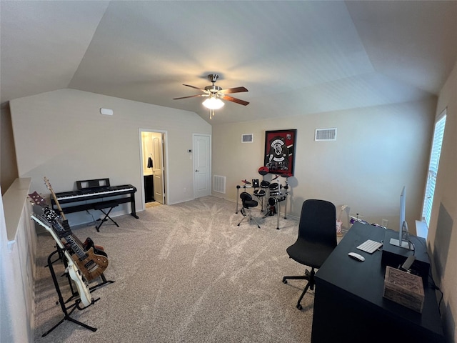 5420 Chinkapin Ln, Fort Worth, TX 76244 - office space with vaulted ceiling, a ceiling fan, carpet, and baseboards