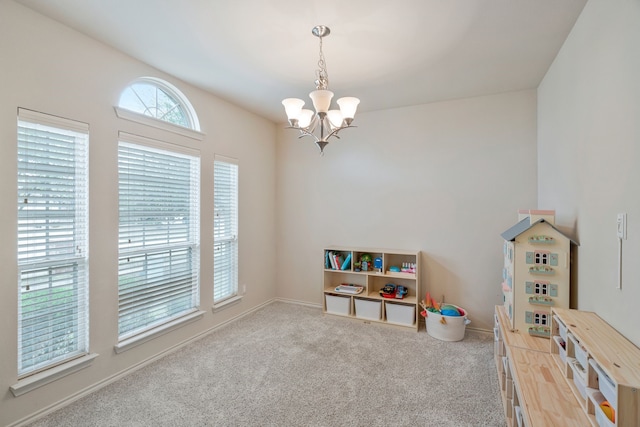 5420 Chinkapin Ln, Fort Worth, TX 76244 - rec room featuring a chandelier, carpet floors, and baseboards
