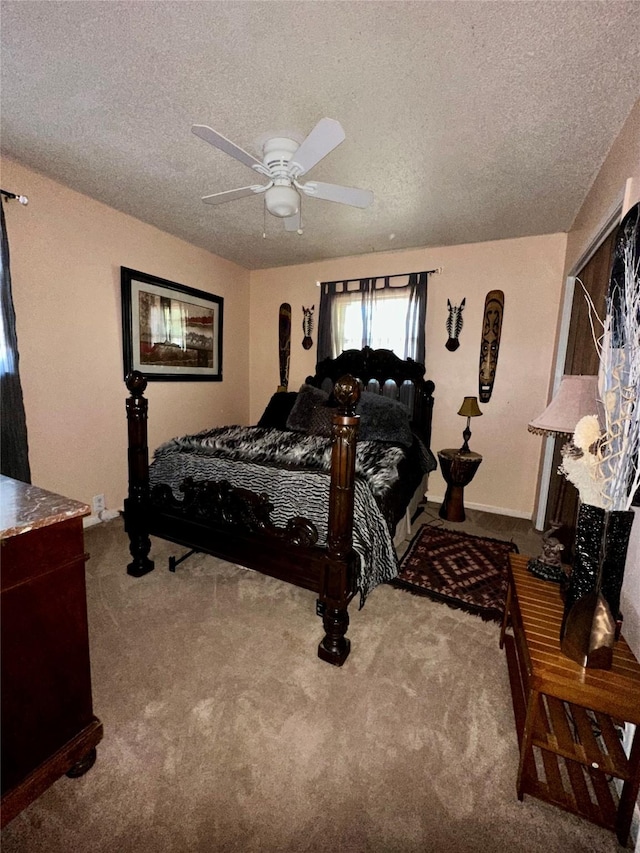 1002 Wrights W, Comanche, TX 76442 - bedroom with a textured ceiling, carpet floors, and a ceiling fan