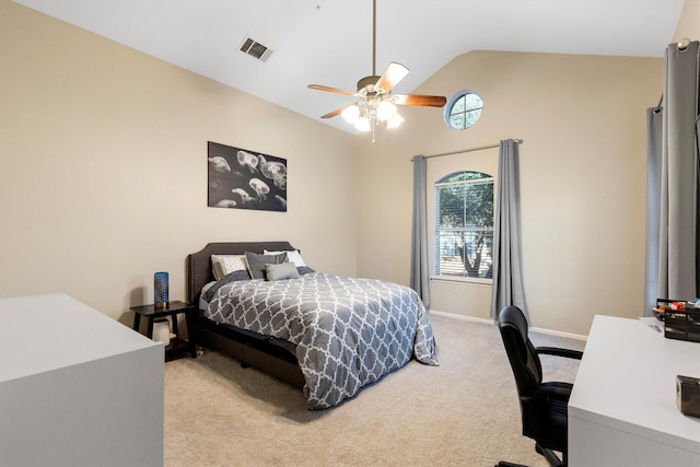 152 Leonard St, Lewisville, TX 75057 - bedroom with vaulted ceiling, light carpet, ceiling fan, a desk, and baseboards