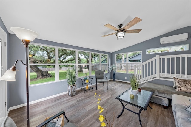3917 N 31st St, Waco, TX 76708 - sunroom / solarium featuring a wall mounted AC, lofted ceiling, and healthy amount of natural light
