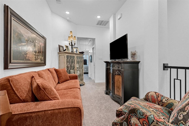 1134 Morgan Dr, Sherman, TX 75090 - living area with light carpet, attic access, recessed lighting, and baseboards