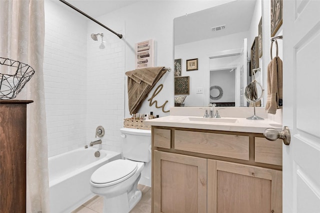 1134 Morgan Dr, Sherman, TX 75090 - bathroom featuring shower / bath combo, toilet, vanity, and tile patterned floors