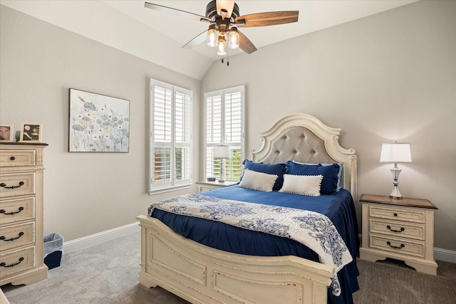 2141 Vanderbilt Dr, Weatherford, TX 76088 - carpeted bedroom with baseboards, lofted ceiling, and ceiling fan
