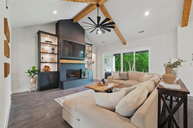 450 Cobb Ln, Waxahachie, TX 75167 - living room featuring baseboards, a fireplace, recessed lighting, and concrete floors