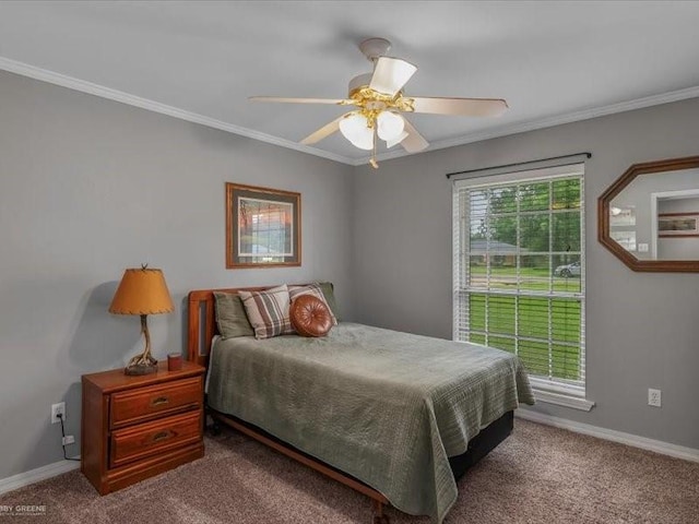 113 Park Blvd, Benton, LA 71006 - bedroom with ornamental molding, baseboards, carpet, and ceiling fan