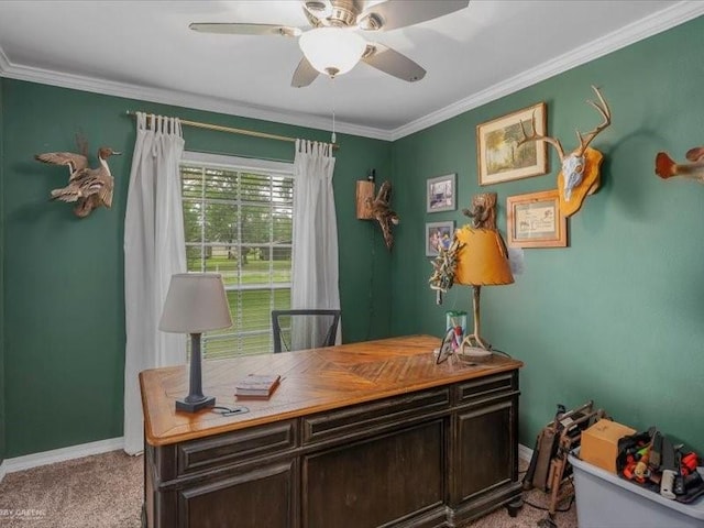 113 Park Blvd, Benton, LA 71006 - office space featuring light carpet, ceiling fan, baseboards, and ornamental molding