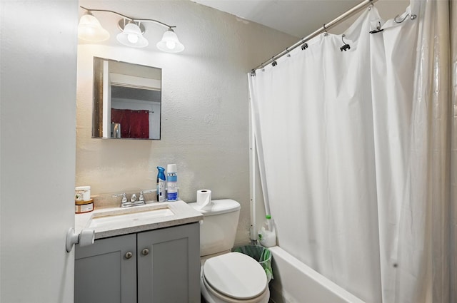3950 Lisbon St, Fort Worth, TX 76107 - bathroom with vanity, toilet, a textured wall, and shower / bath combo