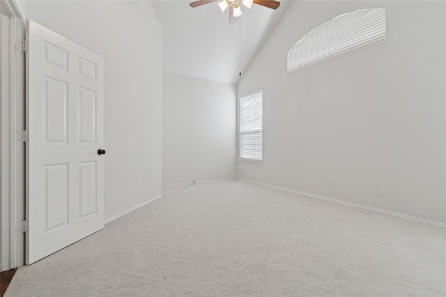 2125 Garden Crest Dr, Rockwall, TX 75087 - carpeted empty room featuring a ceiling fan, baseboards, and high vaulted ceiling
