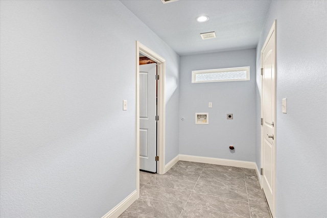2615 San Gabriel Dr, Granbury, TX 76048 - laundry area with hookup for an electric dryer, hookup for a washing machine, baseboards, recessed lighting, and gas dryer hookup