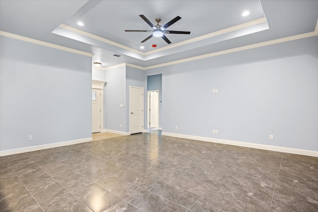 2615 San Gabriel Dr, Granbury, TX 76048 - unfurnished room with a raised ceiling, crown molding, ceiling fan, and recessed lighting