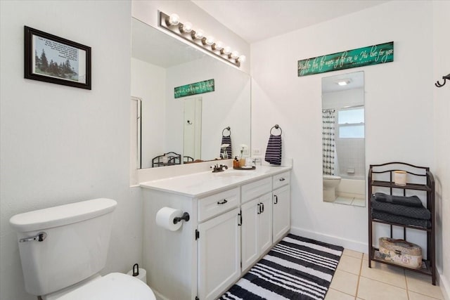 7844 Fairway Rd, Woodway, TX 76712 - bathroom with toilet, vanity, tile patterned flooring, shower / tub combo, and baseboards