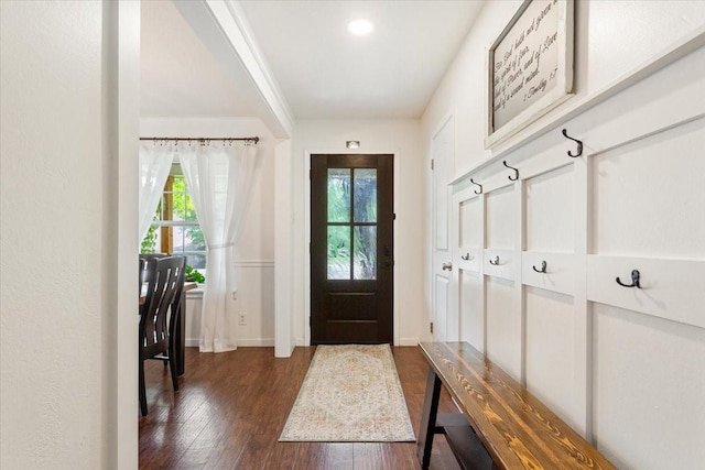 7844 Fairway Rd, Woodway, TX 76712 - mudroom featuring dark wood-style flooring and baseboards