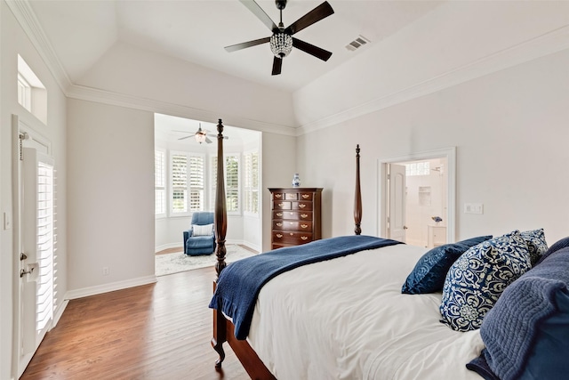 2403 Legend Dr, Heath, TX 75032 - bedroom featuring wood finished floors, baseboards, crown molding, ceiling fan, and a tray ceiling