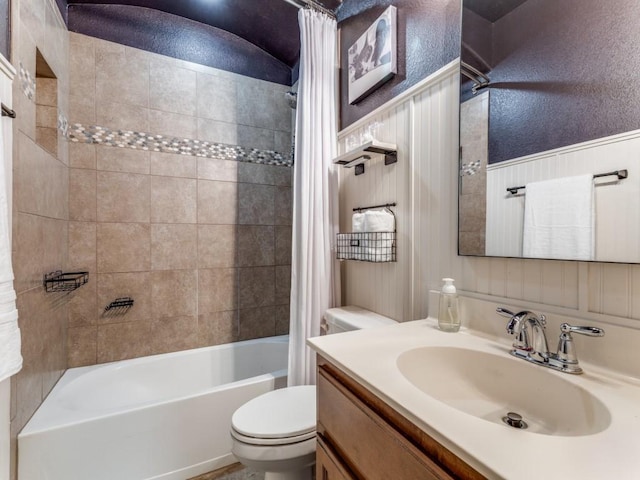 3033 Maple Creek Dr, Fort Worth, TX 76177 - bathroom featuring toilet, shower / bath combo with shower curtain, and vanity