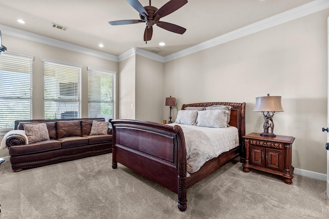 145 Sanchez Trl, Aledo, TX 76008 - carpeted bedroom featuring recessed lighting, ornamental molding, baseboards, and ceiling fan