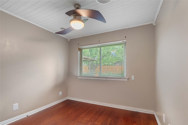 3209 N Calais St, Sherman, TX 75090 - empty room with baseboards, wood finished floors, crown molding, a ceiling fan, and wooden ceiling