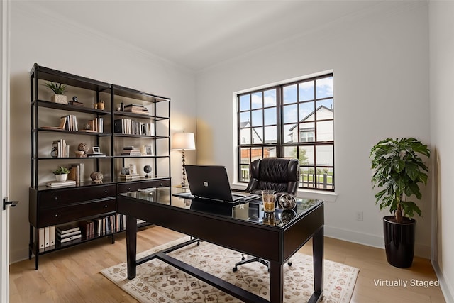 14085 Nicollet Dr, Frisco, TX 75033 - office space featuring baseboards, ornamental molding, and light wood-type flooring