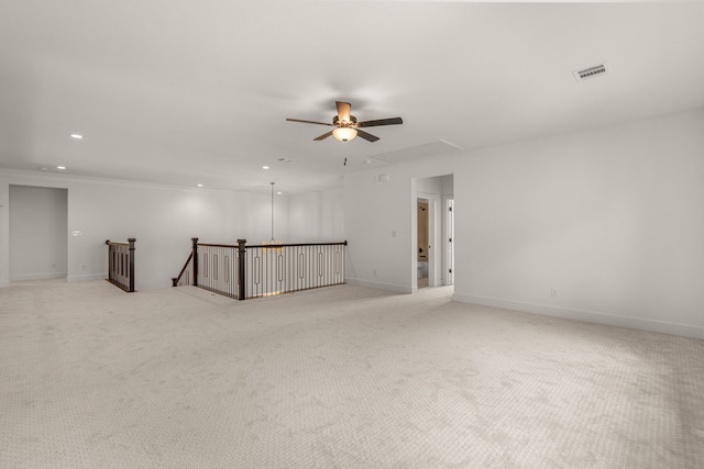 14085 Nicollet Dr, Frisco, TX 75033 - empty room with attic access, ceiling fan, recessed lighting, light colored carpet, and baseboards