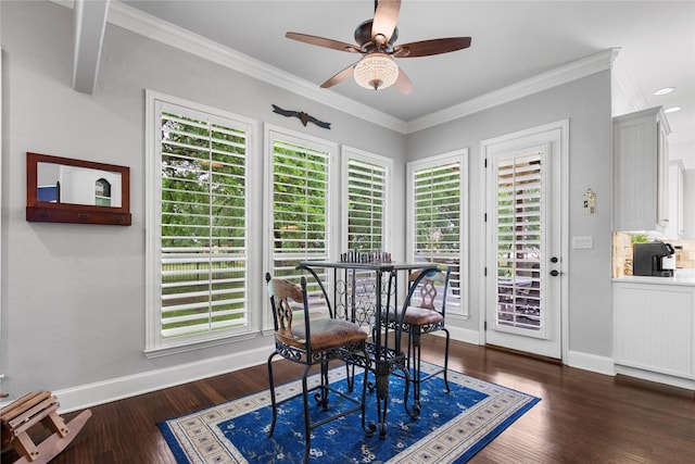 3042 Preston Club Dr, Sherman, TX 75092 - dining area with healthy amount of natural light, baseboards, dark wood finished floors, and ornamental molding