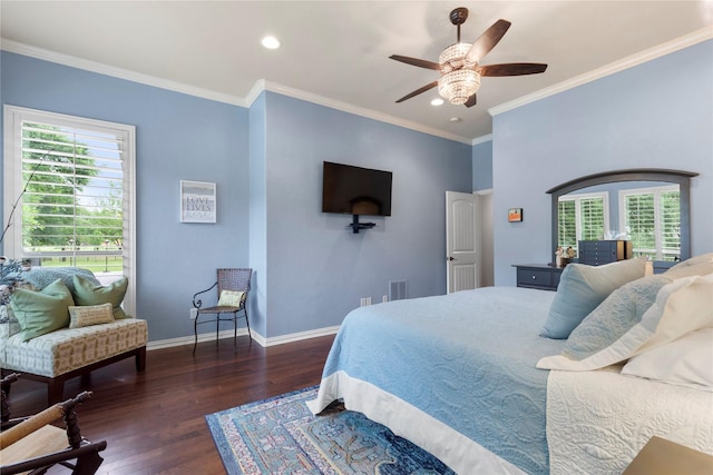 3042 Preston Club Dr, Sherman, TX 75092 - bedroom with wood finished floors, multiple windows, baseboards, ornamental molding, and recessed lighting