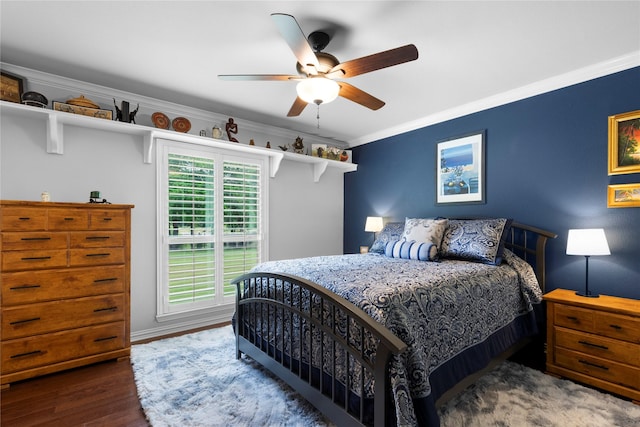 3042 Preston Club Dr, Sherman, TX 75092 - bedroom with crown molding, wood finished floors, ceiling fan, and baseboards