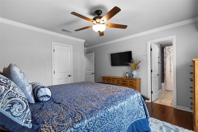 3042 Preston Club Dr, Sherman, TX 75092 - bedroom featuring crown molding, wood finished floors, a ceiling fan, and baseboards