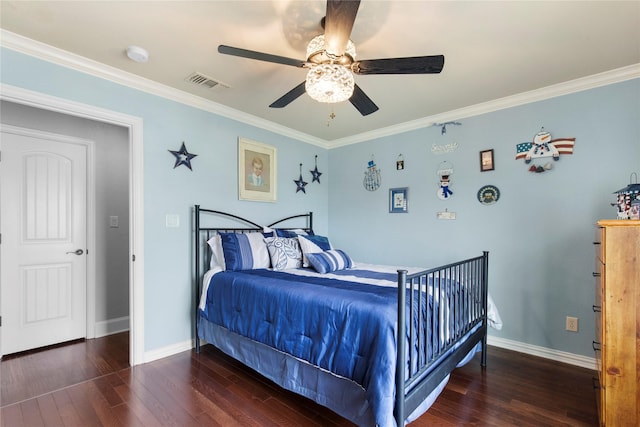 3042 Preston Club Dr, Sherman, TX 75092 - bedroom with wood-type flooring, ornamental molding, baseboards, and a ceiling fan