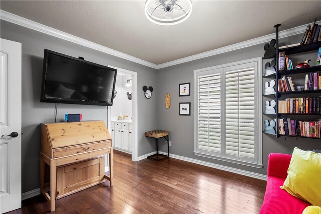 3042 Preston Club Dr, Sherman, TX 75092 - sitting room featuring dark wood-type flooring, ornamental molding, and baseboards