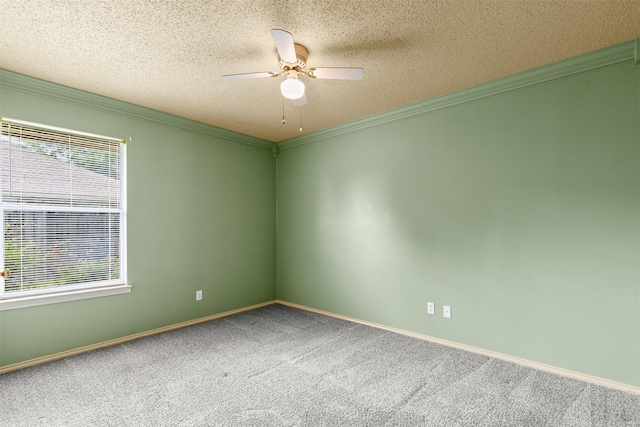 1505 Hyde Park Blvd, Cleburne, TX 76033 - spare room with crown molding, healthy amount of natural light, a ceiling fan, a textured ceiling, and carpet floors