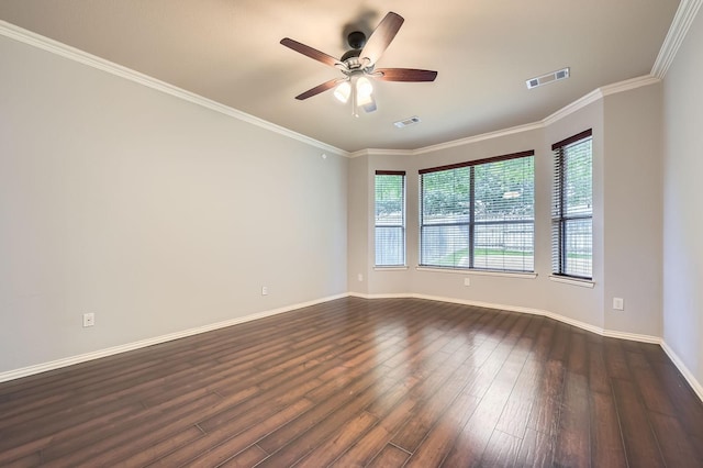 9028 Wiggins Dr, Fort Worth, TX 76244 - spare room featuring dark wood-style flooring, baseboards, ceiling fan, and crown molding
