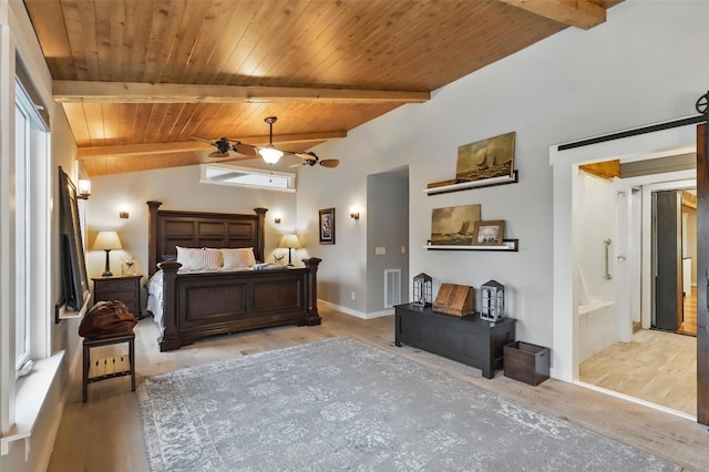 4009 Seminole Trl, Granbury, TX 76048 - bedroom featuring wood finished floors, wooden ceiling, multiple windows, and ensuite bathroom