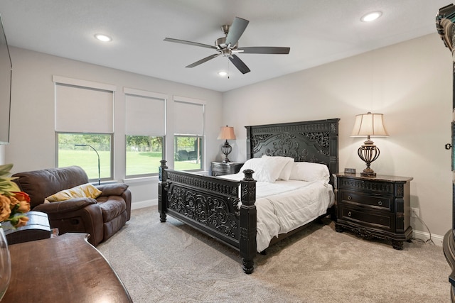 105 Aslan Rd, Poolville, TX 76487 - bedroom featuring carpet floors, baseboards, recessed lighting, and a ceiling fan