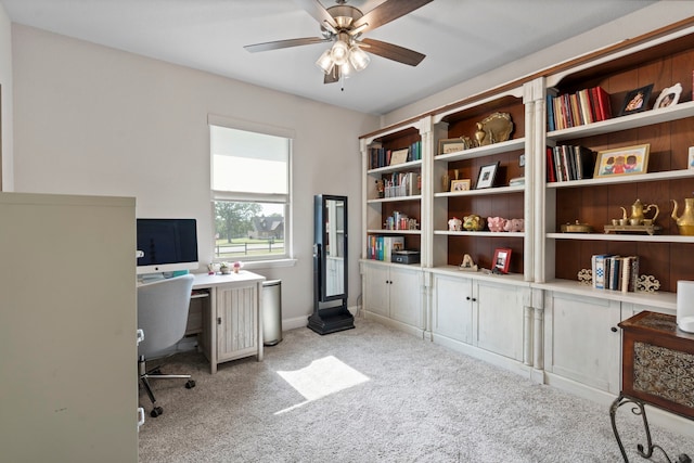 105 Aslan Rd, Poolville, TX 76487 - home office featuring a ceiling fan, light colored carpet, and baseboards