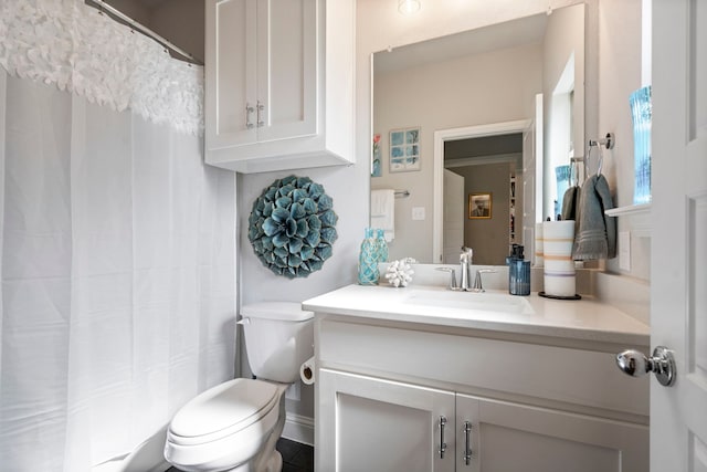 105 Aslan Rd, Poolville, TX 76487 - bathroom with vanity, toilet, and a shower with curtain