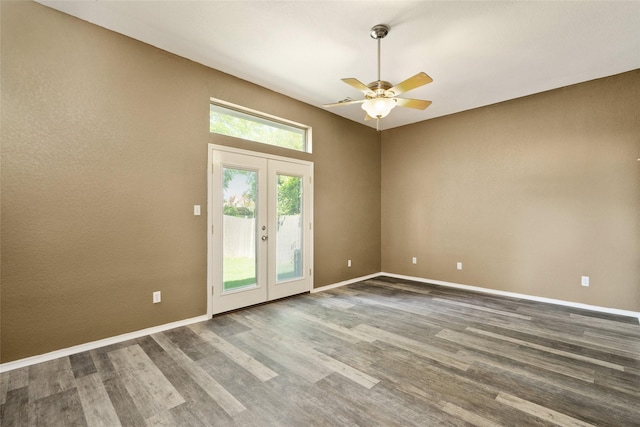 3116 Frazier Ave, Fort Worth, TX 76110 - empty room featuring french doors, wood finished floors, ceiling fan, and baseboards