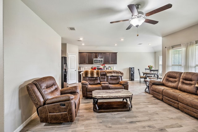 404 Madrone Ln, Princeton, TX 75407 - living room featuring baseboards, ceiling fan, light wood finished floors, and recessed lighting