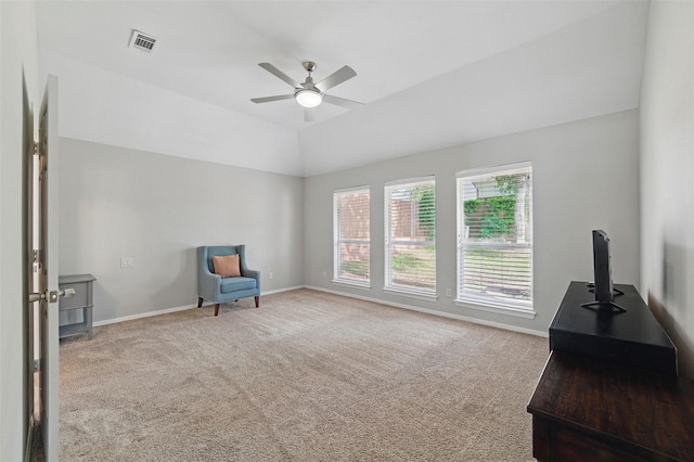3402 Blue Forest Dr, Arlington, TX 76001 - unfurnished room featuring carpet flooring, ceiling fan, lofted ceiling, and baseboards