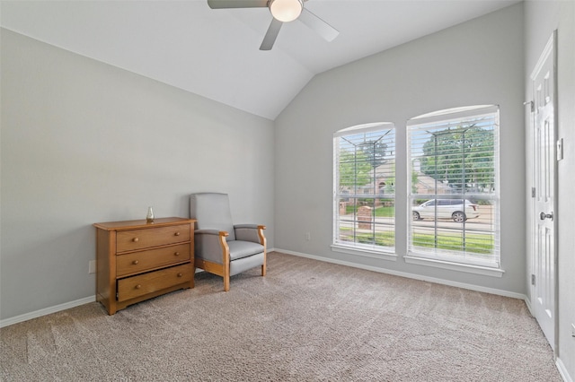 3402 Blue Forest Dr, Arlington, TX 76001 - sitting room with healthy amount of natural light, a ceiling fan, carpet, and vaulted ceiling