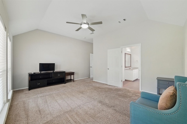 3402 Blue Forest Dr, Arlington, TX 76001 - sitting room featuring vaulted ceiling, a ceiling fan, carpet, and baseboards